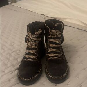 See by Chloe Dark Brown Hiking Boots with Patterned Laces Brand new